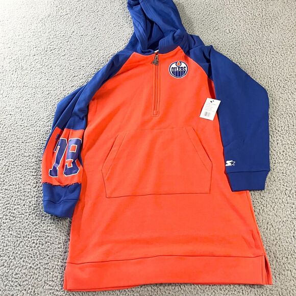Starter Edmonton Oilers Sweatshirt Mens Medium Pullover 1/4 Zip Oversized New - Picture 1 of 10